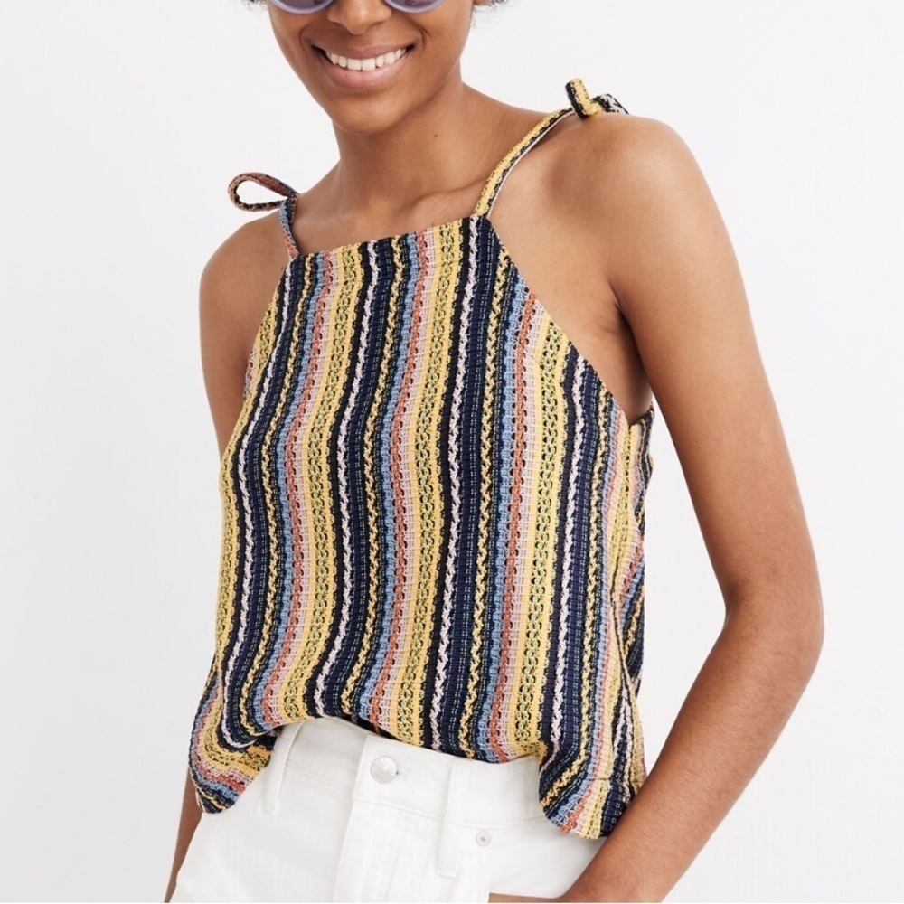 Madewell Texture & Thread Tie-Shoulder Tank Top in Rainbow Crochet | size XS